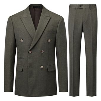 Men's 2 pc Slim Fit Double-Breasted Peak Lapel Solid Business Suit Set