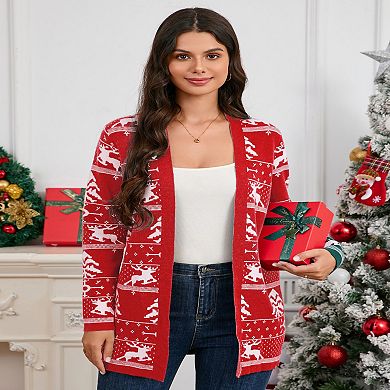 Christmas Sweater for Women Christmas Cardigans Funny Xmas Open Front Knit Coat Outwear