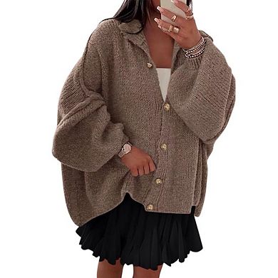 Womens Oversized Cardigans Long Lantern Sleeve Button Down Chunky Knit Loose Fall Sweater Coats