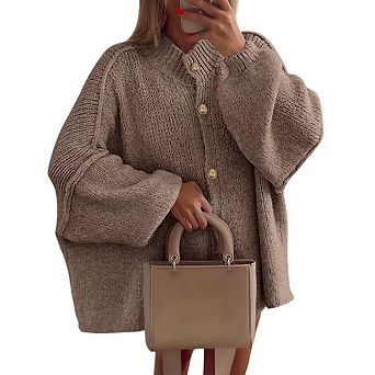 Womens Oversized Cardigans Long Lantern Sleeve Button Down Chunky Knit Loose Fall Sweater Coats