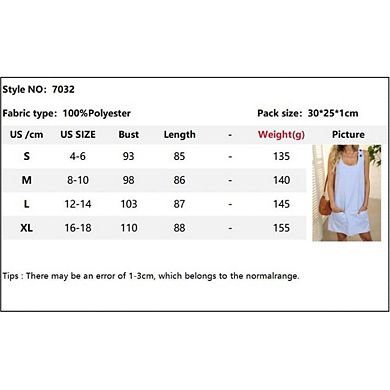 Women's Sleeveless Striped Print Button Strap Short Dress Pockets Mini Tunic Tank Dress