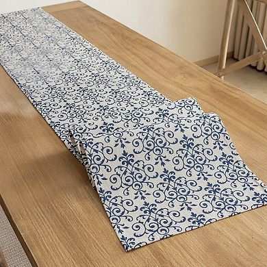 Ornate Damask Table Runner with Intricate Scroll Pattern