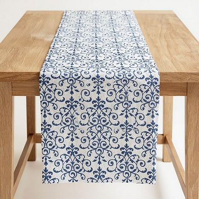 Ornate Damask Table Runner with Intricate Scroll Pattern