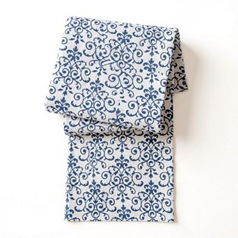 Ornate Damask Table Runner with Intricate Scroll Pattern