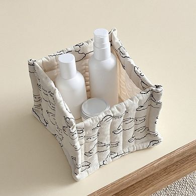 Square Fabric Storage Bin with Cartoon Animal Print and Soft Quilted Design