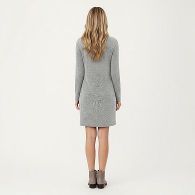 Women's Long Sleeve Knit Dress with Side Button Detail and Crew Neckline