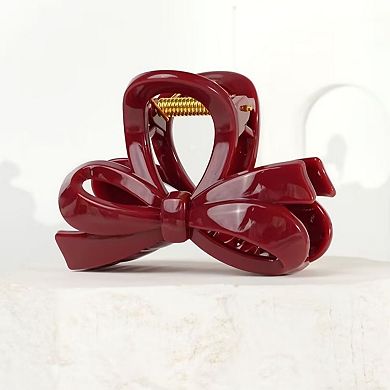 Glossy Bow Hair Claw Clip with Curved Design and Strong Spring Grip