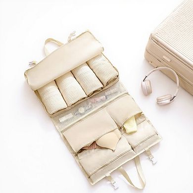 Multi-Compartment Hanging Organizer Bag with Zipper and Buckle Straps