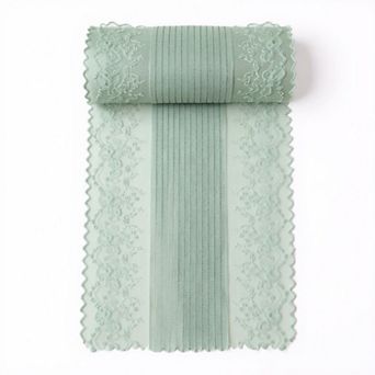 Floral Lace Table Runner with Scalloped Edges and Pom Pom Trim