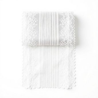 Floral Lace Table Runner with Scalloped Edges and Pom Pom Trim