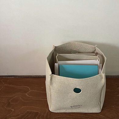Felt Storage Box with Circular Handle Cutout and Book Label Design