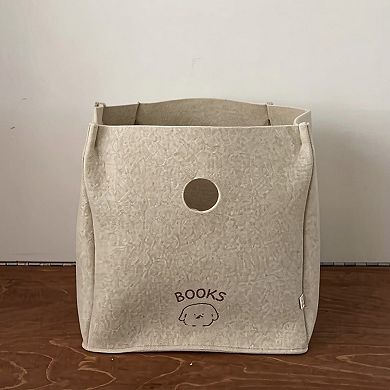 Felt Storage Box with Circular Handle Cutout and Book Label Design