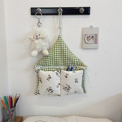 Hanging Wall Organizer with Gingham Top and Floral Double Pockets