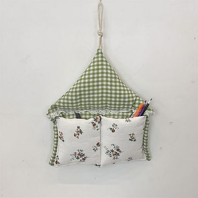 Hanging Wall Organizer with Gingham Top and Floral Double Pockets