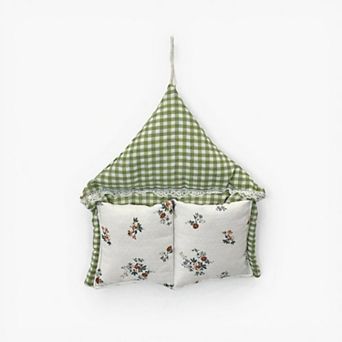 Hanging Wall Organizer with Gingham Top and Floral Double Pockets