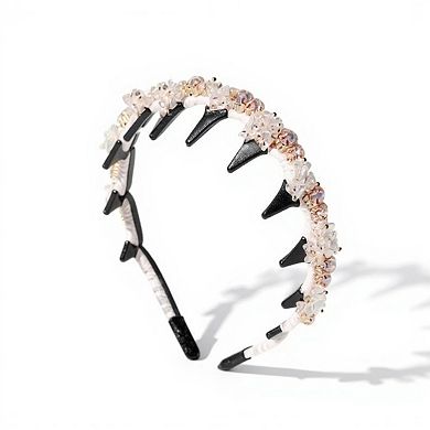 Embellished Crystal Bead Hairband with Wrapped Satin Design and Grip Teeth