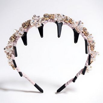 Embellished Crystal Bead Hairband with Wrapped Satin Design and Grip Teeth