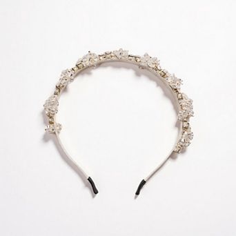 Embellished Crystal Bead Hairband with Wrapped Satin Design and Grip Teeth