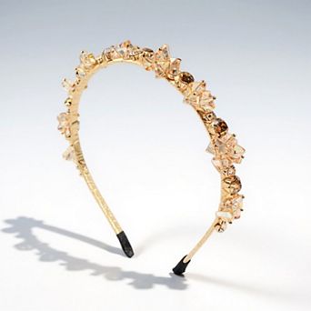 Embellished Crystal Bead Hairband with Wrapped Satin Design and Grip Teeth