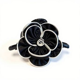 Fabric Flower Hair Claw Clip with Contrast Trim and Strong Grip