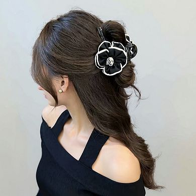 Fabric Flower Hair Claw Clip with Contrast Trim and Strong Grip