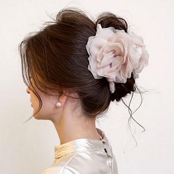 Large Sheer Fabric Flower Hair Clip with Layered Petal Design