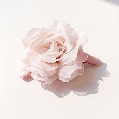 Large Sheer Fabric Flower Hair Clip with Layered Petal Design