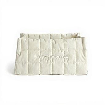 Quilted Storage Basket with Embroidered Text and Soft Padded Sides