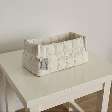 Quilted Storage Basket with Embroidered Text and Soft Padded Sides