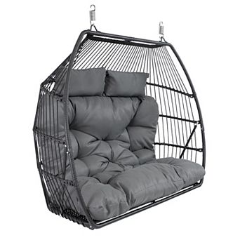 Sunnydaze Polyrattan Andrei Double Egg Chair with Cushion - Dark Gray