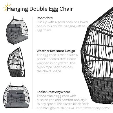 Sunnydaze Polyrattan Andrei Double Egg Chair with Cushion - Dark Gray