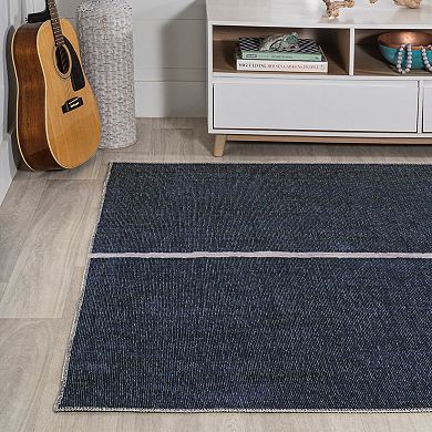 Linja Solid Centre Stripe Machine Washable Area Rug