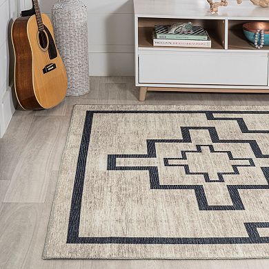 Ashkii Minimalist Medallion Machine Washable Area Rug