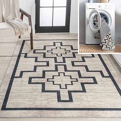 Ashkii Minimalist Medallion Machine Washable Area Rug