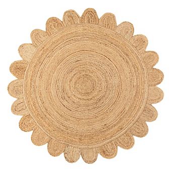Petal Boho Jute Scalloped Circle Area Rug