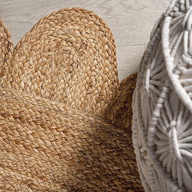 Petal Boho Jute Scalloped Circle Area Rug