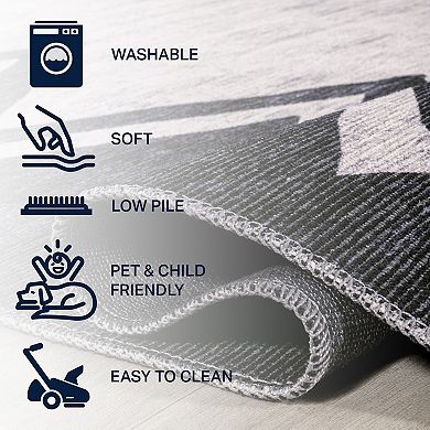 Siksak Modern Chevron Border Machine-washable Runner Rug