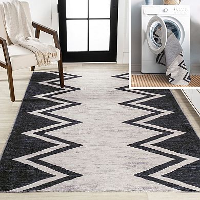 Siksak Modern Chevron Border Machine-washable Runner Rug