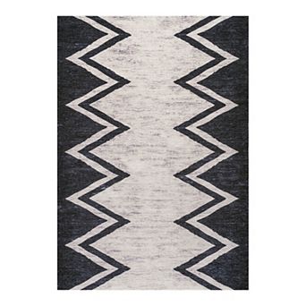 Siksak Modern Chevron Border Machine-washable Runner Rug