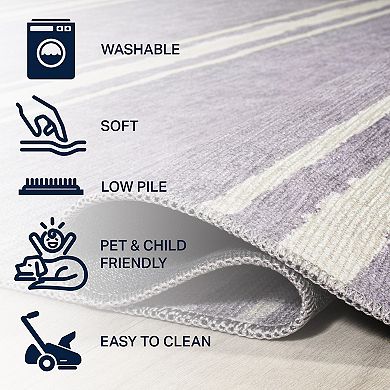 Bande Distressed Ticking Stripe Machine Washable Area Rug