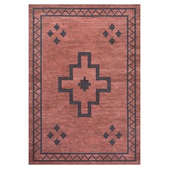 Korsa Geometric Medallion Machine Washable Area Rug