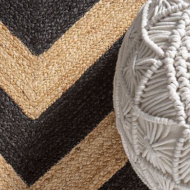 Piper Two-tone Chevron Round Jute Area Rug