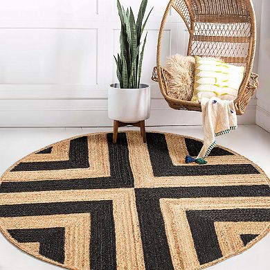 Piper Two-tone Chevron Round Jute Area Rug