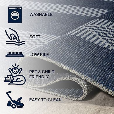 Nautisk Trellis Stripe Machine Washable Area Rug