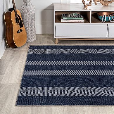 Nautisk Trellis Stripe Machine Washable Area Rug