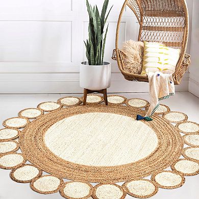Skye Two-tone Jute Circle Border Area Rug