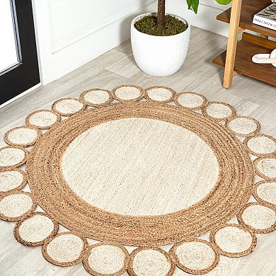 Skye Two-tone Jute Circle Border Area Rug