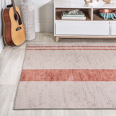 Raita Modern Distressed Stripe Machine Washable Area Rug