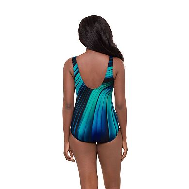 Women's Great Lengths Swerves & Curves Panel Scoopneck One-Piece Swimsuit