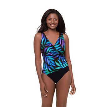 Women's Great Lengths Leaf Glow Side Shirred Surplice One-Piece Swimsuit